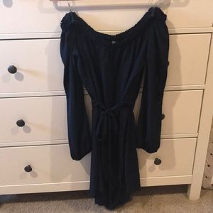 Long sleeve off the shoulder navy dress